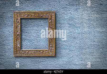 Picture frame on light blue  brick wall Stock Photo