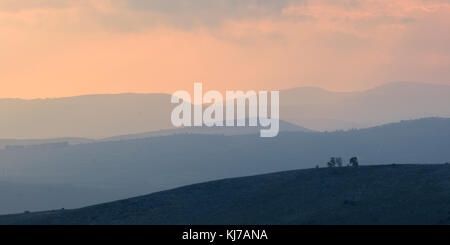 Sunrise over landscape, Vered HaGalil, Galilee, Israel Stock Photo