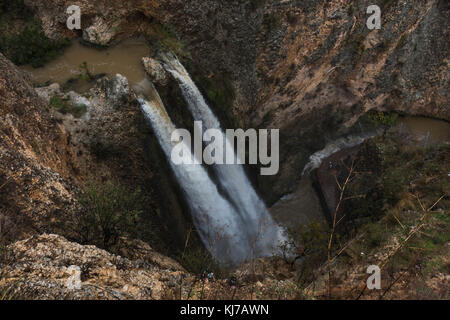 High angle view of waterfall in forest, Tahana Waterfall, Nahal Ayoun Nature Reserve, Metula, Northern District, Israel Stock Photo