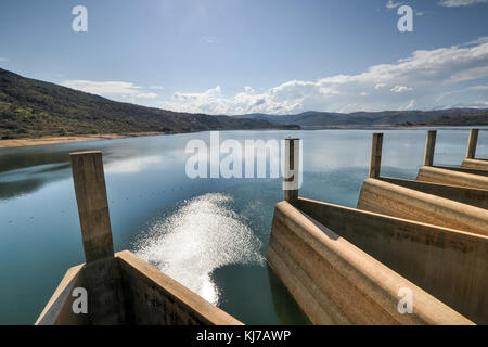 View from the Maguga Dam. Maguga Dam is a dam on the Komati River in Hhohho, Swaziland. It is 115 metres high and is located 11 kilometres south of Pi Stock Photo