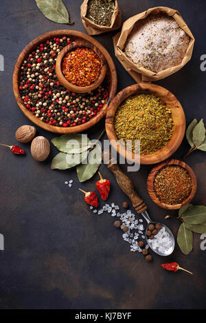 Various type of herbs and spices Stock Photo