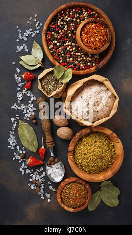 Various type of herbs and spices Stock Photo