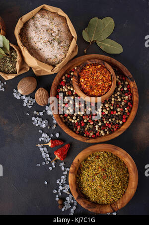 Various type of herbs and spices Stock Photo