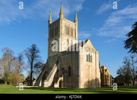 Church of the Holy Cross originally part of the Anglo-Saxon Abbey in Pershore, Wychavon, Worcestershire, England, UK, Britain Stock Photo