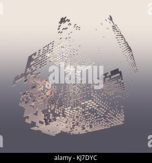 Abstract composition from white 3d cubes with shadows on blue grey background. 3d rendering Stock Photo