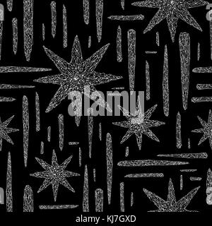 Hand drawn crystals pattern. Abstract stylized stars seamless background. Vector texture for wallpaper, wrapping paper, textile design, surface, fabri Stock Vector