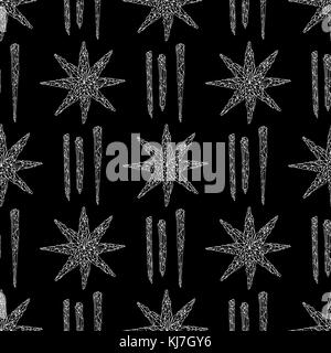 Hand drawn crystals pattern. Abstract stylized stars seamless background. Vector texture for wallpaper, wrapping paper, textile design, surface, fabri Stock Vector