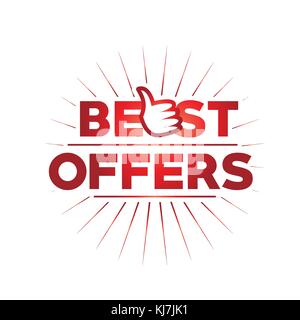 best offer with thump up, best offer illustration, illustration design, isolated on white background. Stock Vector
