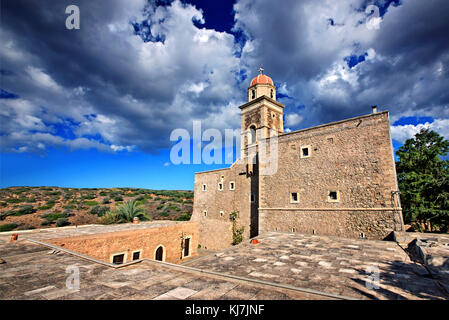 Toplou monastery, close to famous Vai beach, Sitia, Lasithi prefecture, Crete, Greece. Stock Photo