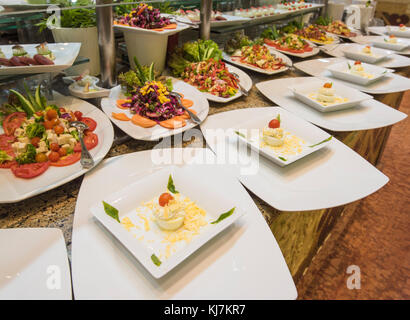 Selection display of a la carte salad food at a luxury restaurant buffet bar area Stock Photo