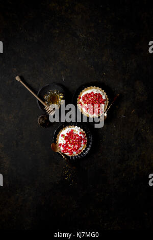 Yogurt Honey Tart covered in fresh pomegranate seeds Stock Photo