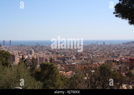 The panoramic view of Barcelona city from Guell Park Stock Photo