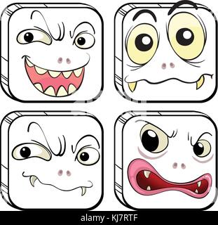 Illustration of the four scary monsters on a white background Stock Vector