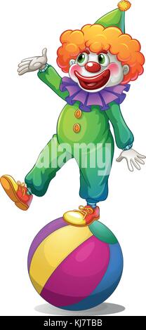 Illustration of a clown above the inflatable ball on a white background ...