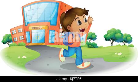 A girl with her bag at the school ground Stock Vector by