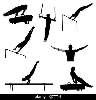 set men athletes gymnasts in artistic gymnastics silhouette Stock Photo