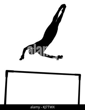 black silhouette uneven bars girl gymnast in artistic gymnastics Stock Photo