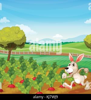 Illustration of a bunny running in the farm Stock Vector