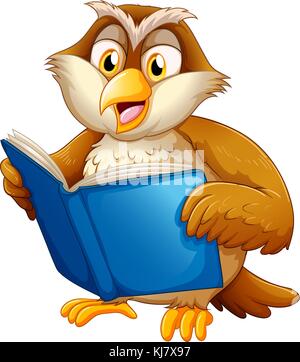 Illustration of an owl reading on a white bakcground Stock Vector