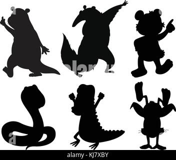 Illustration of the silhouettes of dancing animals on a white background Stock Vector