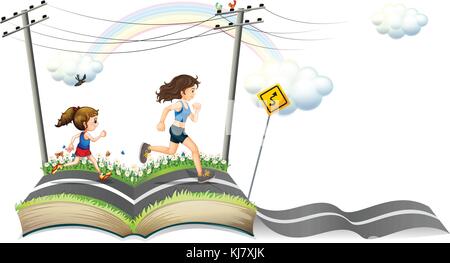 Illustration of a book with a story of the narrow road on a white background Stock Vector