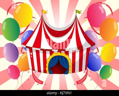 Illustration of a red circus tent with colorful balloons Stock Vector