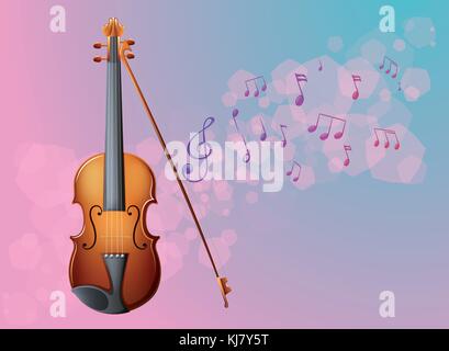 Illustration of a stationery with a violin and musical notes Stock Vector