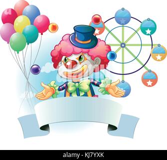 Illustration of a clown with balloons and the empty signage Stock ...