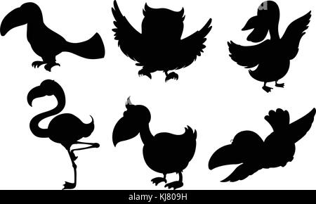 Illustration of the silhouettes of birds on a white background Stock Vector