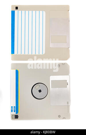 computer floppy disk, front and back view, isolated on a white background. Stock Photo