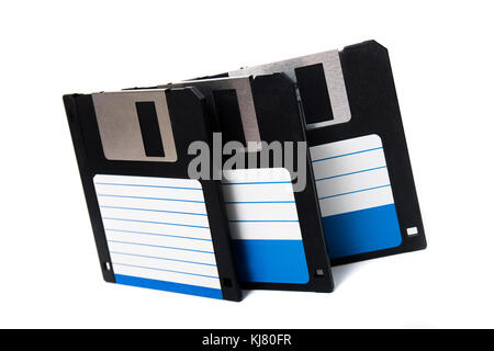 colorful computer floppy disks on a composition isolated on a white background. Stock Photo