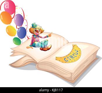 Illustration of a book with a clown and balloons on a white background Stock Vector