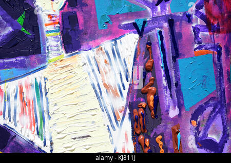 Painted with strange images with different colours on the street wall Stock Photo