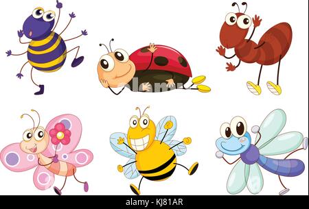 Illustration of the different bugs and insects on a white background Stock Vector