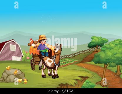 A boy riding horse at farmland Stock Vector Image & Art - Alamy