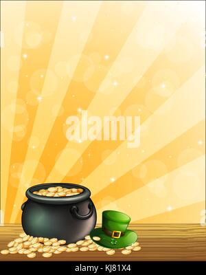 Illustration of a green hat and a pot of gold Stock Vector
