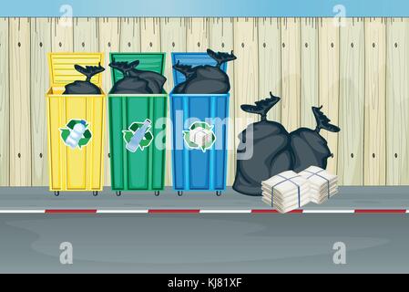 Illustration of the three different colors of trash cans Stock Vector