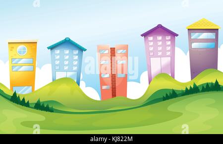 Illustration of the tall buildings across the hills Stock Vector