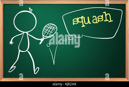 Illustration of a board with a sketch of a person playing table tennis on a white background Stock Vector