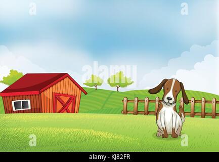 Illustration of a puppy in the farm Stock Vector