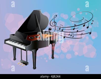 Illustration of a piano with musical notes Stock Vector