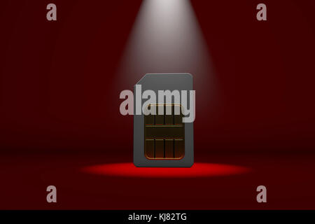 Sim card in a spotlight. 3D Rendering Stock Photo