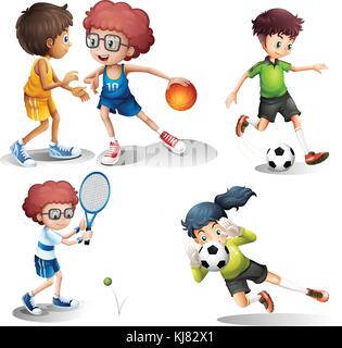Illustration of the kids engaging in different sports on a white background Stock Vector