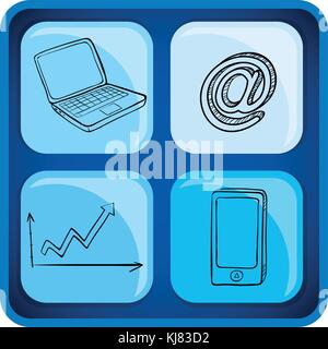 Illustration of a cube with gadgets on a white background Stock Vector