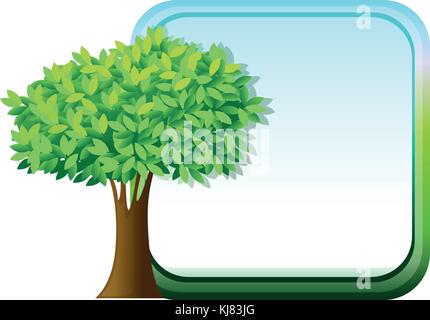 Illustration of a big green tree beside an empty template on a white background Stock Vector