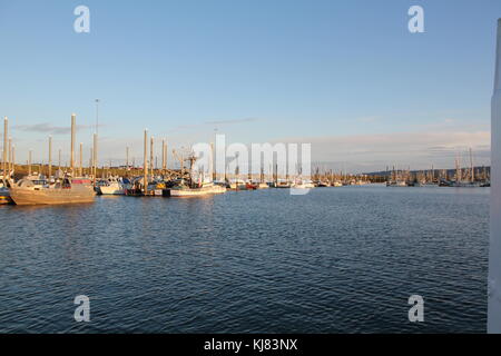 Trawler Boats birth in the Harbour at the end of Homer Spit, Kenai, Alaska Stock Photo