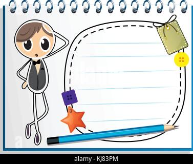 Illustration of a notebook with an empty nametag on a white background Stock Vector