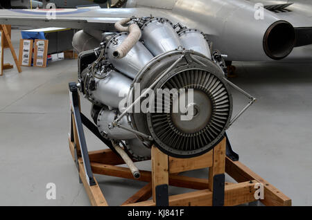 Rolls Royce Derwent 8 jet engine, Duxford, UK. The Derwent 8 was one of the first British jet engines and powered the Gloster Meteor. Stock Photo
