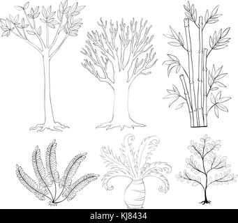 Illustration of the doodle set of plants on a white background Stock Vector
