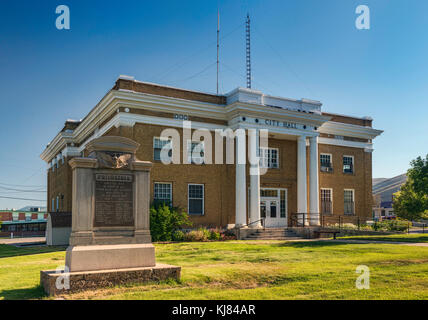 City Hall on Washington Street, Montpelier, Bear Lake Valley, Oregon Trail Bear Lake Scenic Byway, Idaho, USA Stock Photo